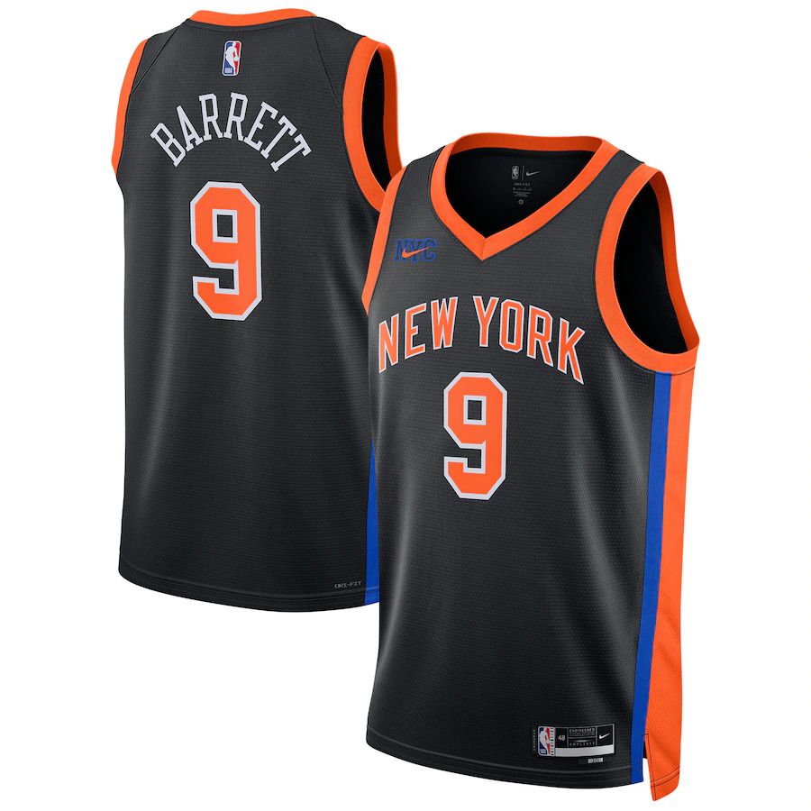 Men New York Knicks #9 RJ Barrett Nike Black City Edition 2022-23 Swingman NBA Jersey